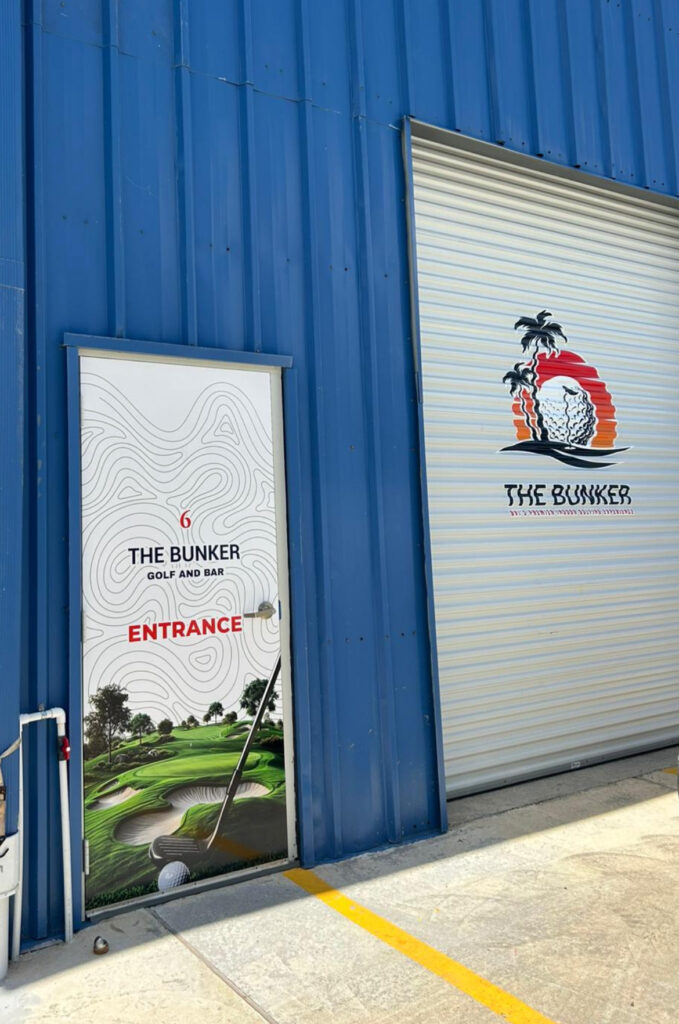 Entrance to The Bunker BVI indoor golf in Tortola